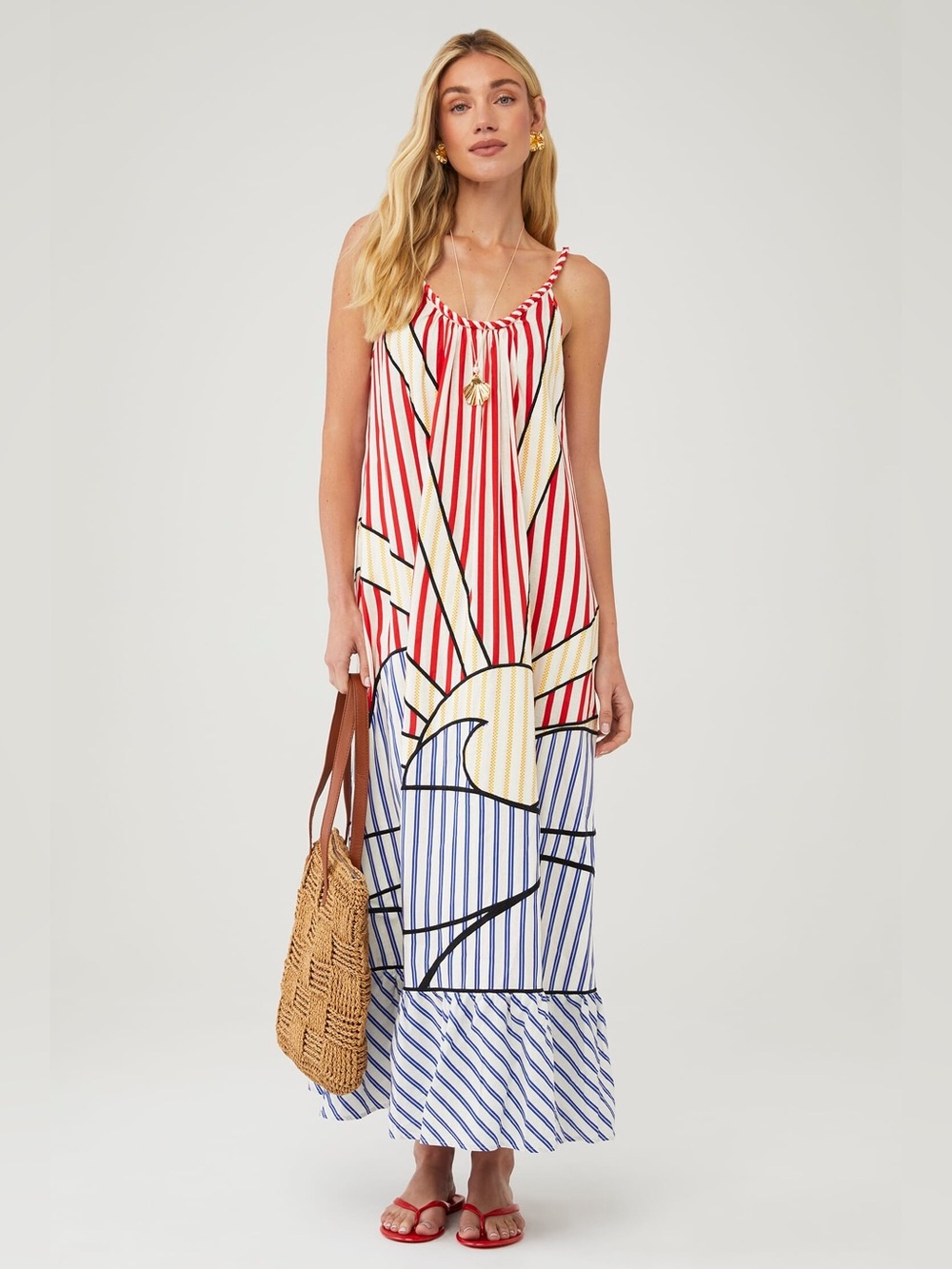 Farm Rio: Navy Stripes Off-White Maxi Dress